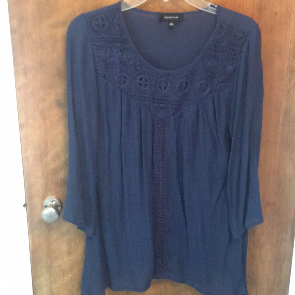 Tunic Navy lace details on front scoop neck